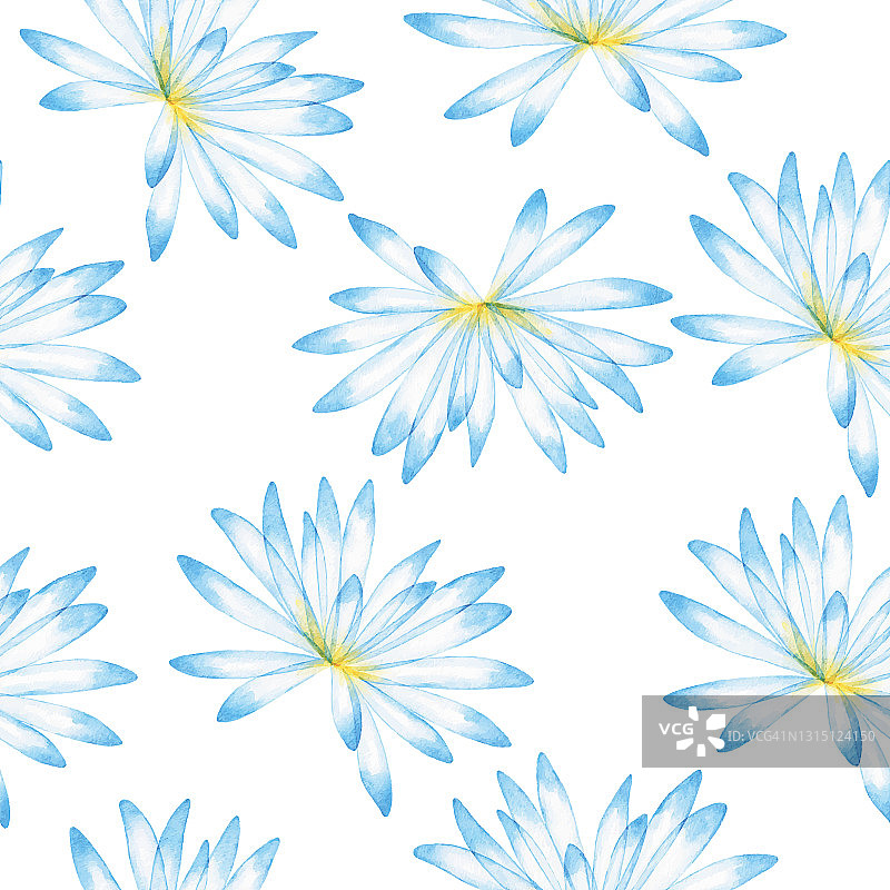 水彩蓝莲花无缝隙图案图片素材