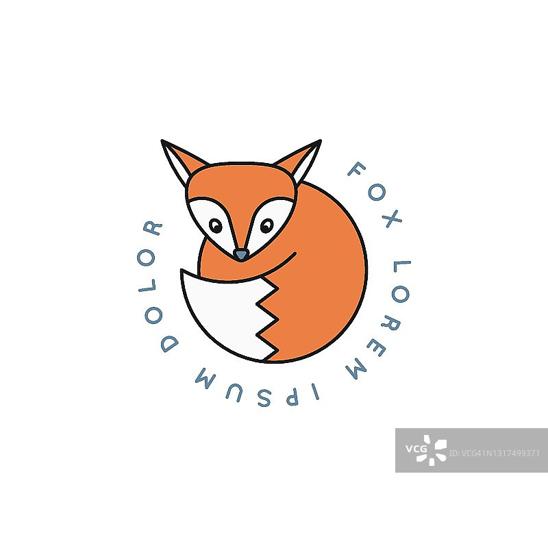 福克斯的设计。圆形线形狐狸图标上的白色背景。图片素材