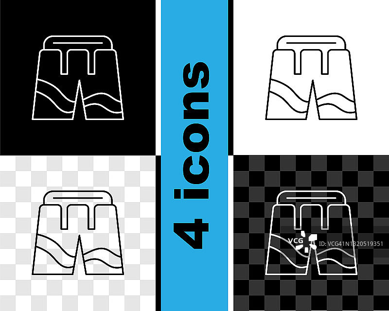设置线短或裤子图标隔离在黑色和白色，透明的背景。向量图片素材