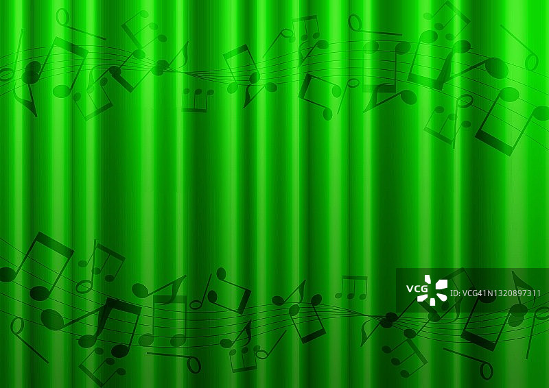 绿色的窗帘背景与音符图案图片素材