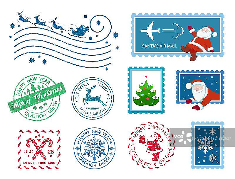 圣诞邮票。向量图片素材