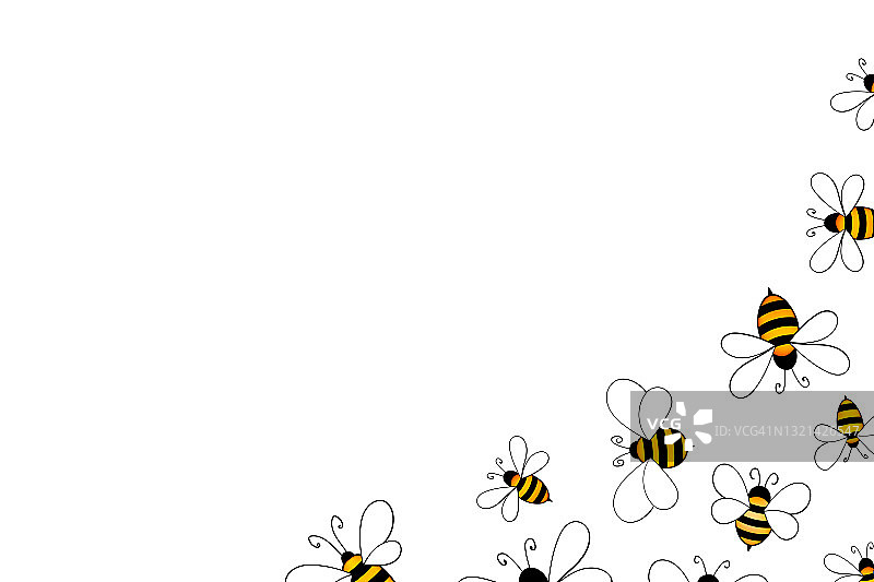 卡通可爱的蜜蜂吉祥物。快乐的蜜蜂和一张空桌子。小黄蜂。向量的性格。昆虫图标。节日模板设计邀请，卡片，墙纸，学校，幼儿园。本空间图片素材