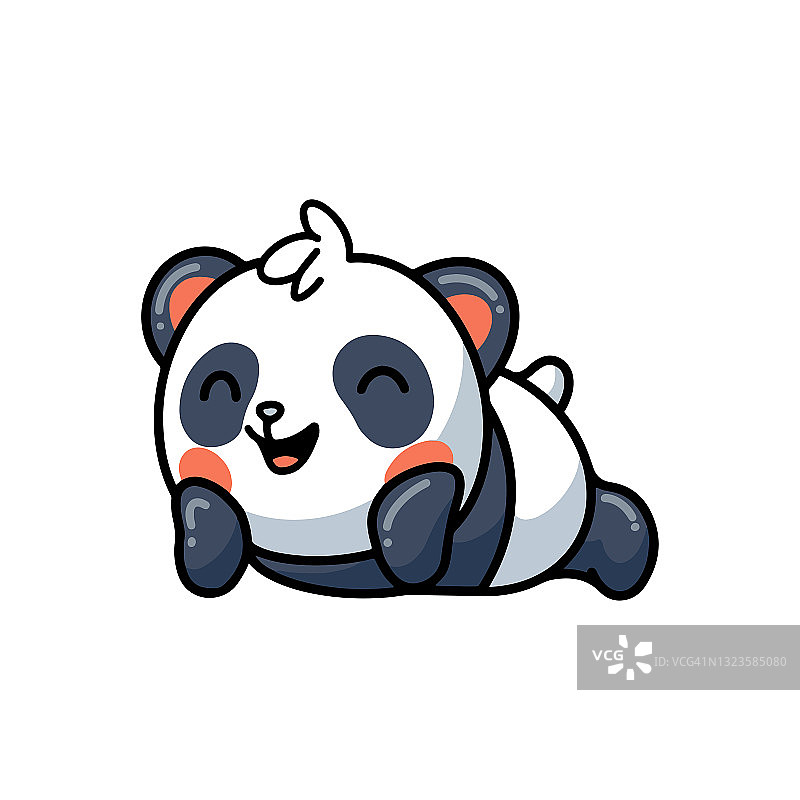 可爱的熊猫躺下的卡通图片素材