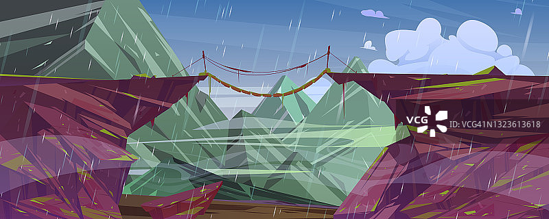 雨中山地景观用吊桥图片素材