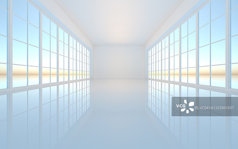白色的空房间，3d渲染。图片素材