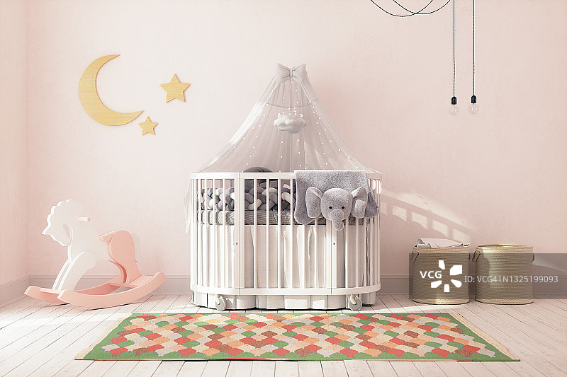 时尚的斯堪的纳维亚婴儿房室内图片素材