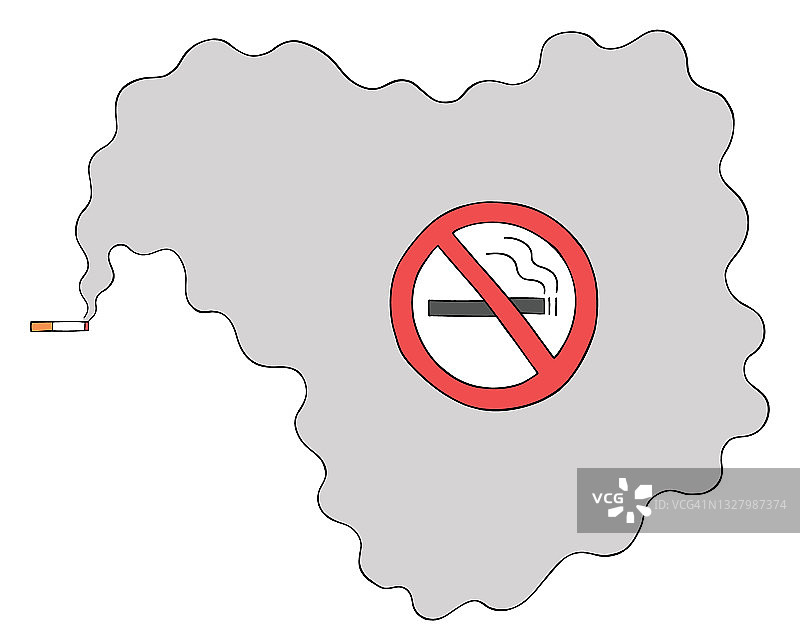 卡通香烟在一个禁止吸烟的地方，矢量插图图片素材
