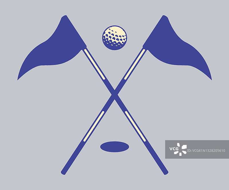 高尔夫旗帜，球和洞的观点图片素材