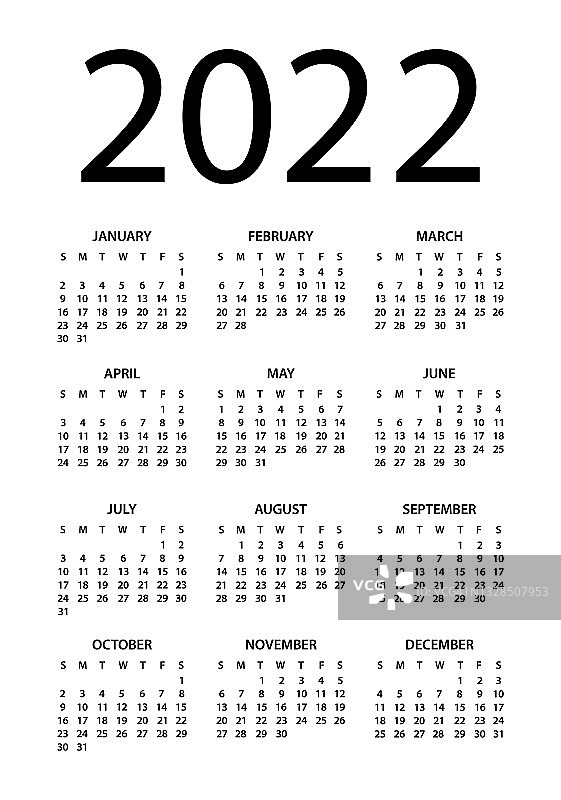 日历2022 -矢量插图。一周从周日开始图片素材
