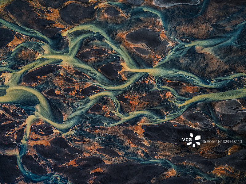 无人机拍摄的冰岛辫状河的一部分图片素材