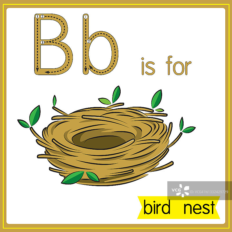 矢量插图学习字母为儿童与卡通形象。字母B代表鸟巢。图片素材