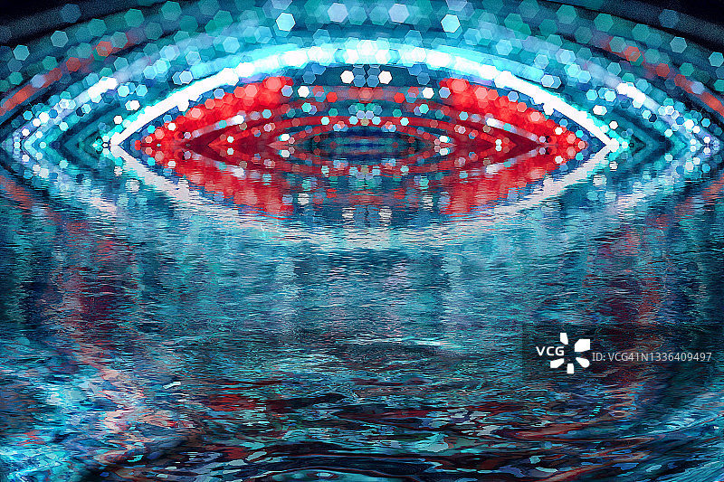 抽象蓝红曲线反射在水波像眼流动的动态背景图片素材