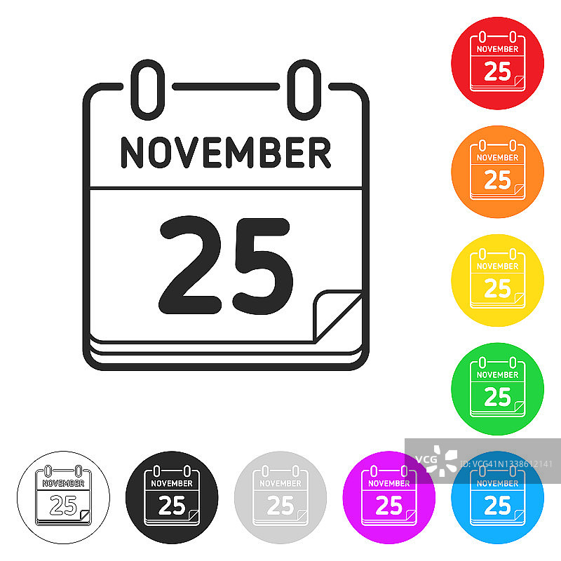 11月25日。按钮上不同颜色的平面图标图片素材