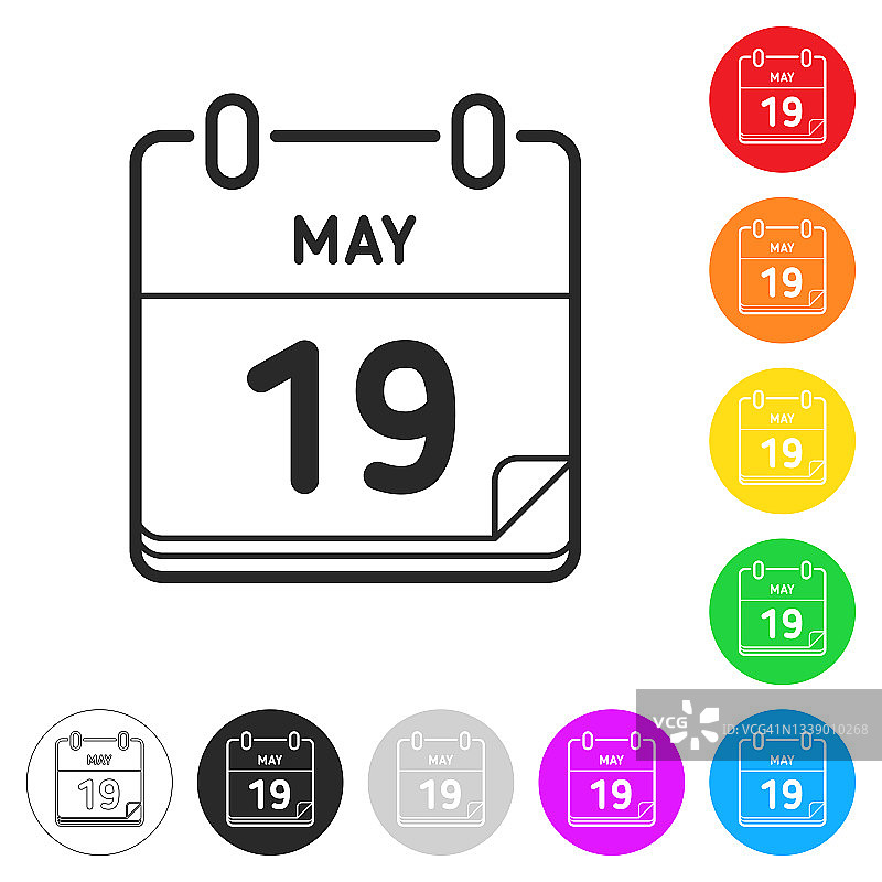 5月19日。按钮上不同颜色的平面图标图片素材