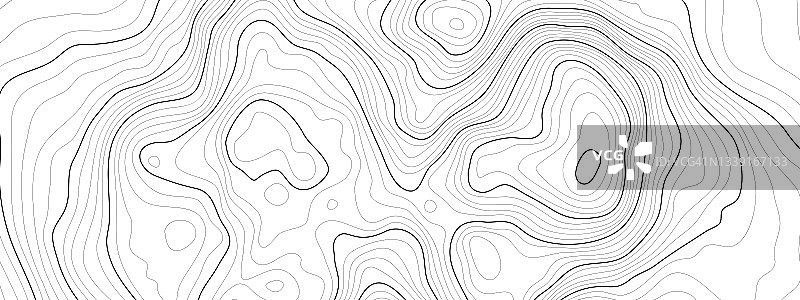 黑色对白色等高线矢量地形程式化的线的高度。图片素材