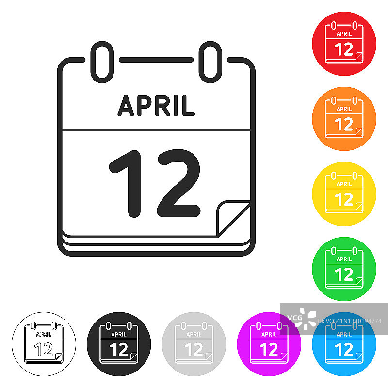 4月12日。按钮上不同颜色的平面图标图片素材