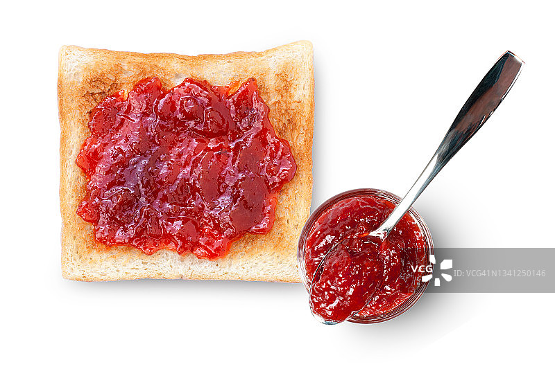 吐司切片面包与草莓酱孤立在白色背景。图片素材