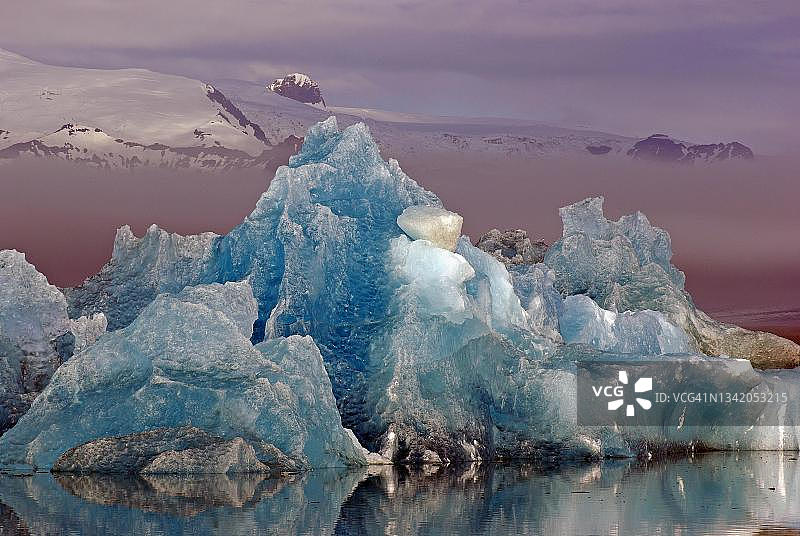冰山，雾，冰川，Joekulsarlon, Vatnajoekull，南冰岛，国家公园，冰岛图片素材