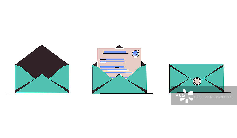 设置图标与信在一个蓝色信封为网站。电子邮件营销孤立在白色背景在平面设计。发送的邮件。通知消息。图片素材