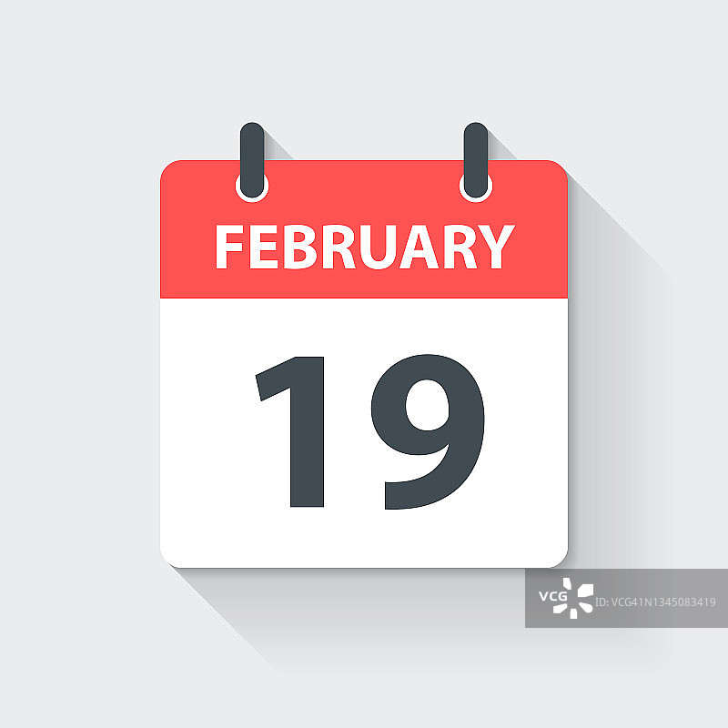 2月19日-每日日历图标在平面设计风格图片素材
