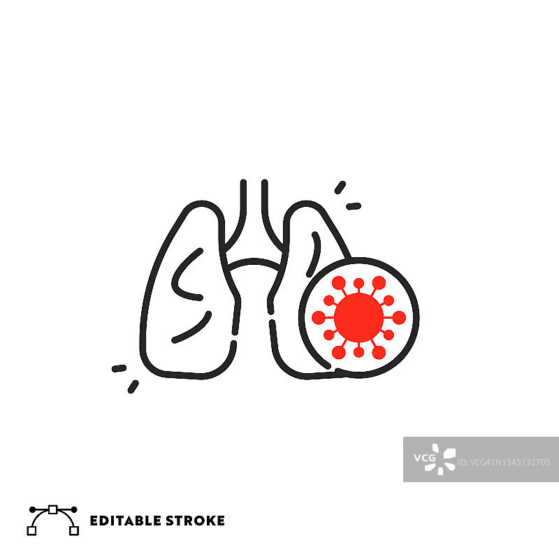 肺炎平线图标与可编辑的Stroke图片素材