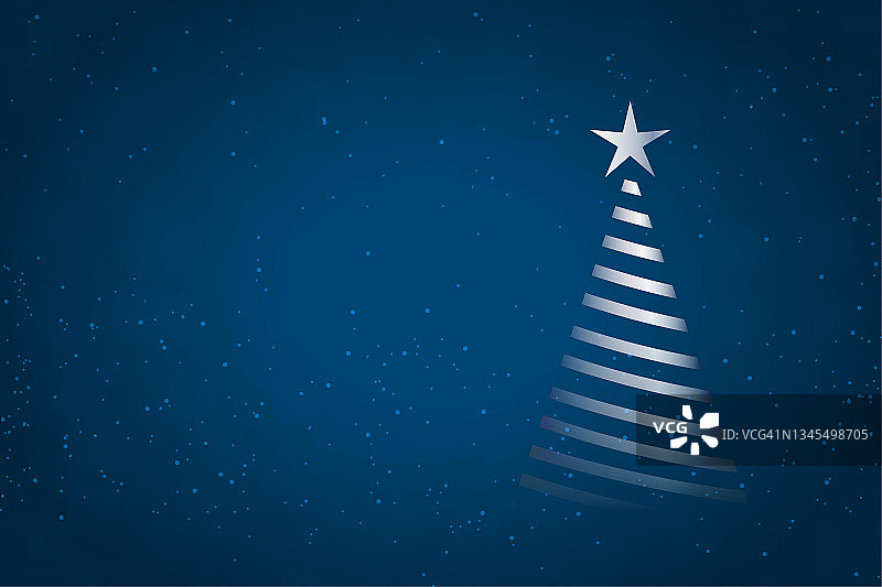 一个有创意的闪光灰色和深蓝色的午夜深蓝色空的纯空白矢量背景与条纹螺旋圣诞树和一颗星星在其顶部的海报或旗帜图片素材