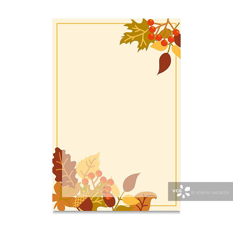 秋天装饰旗帜与文字为文字。米色背景，黄色，橙色叶子。向量自然坐标系。图片素材