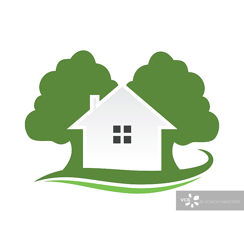树屋标志设计。生态住宅矢量设计模板。图片素材