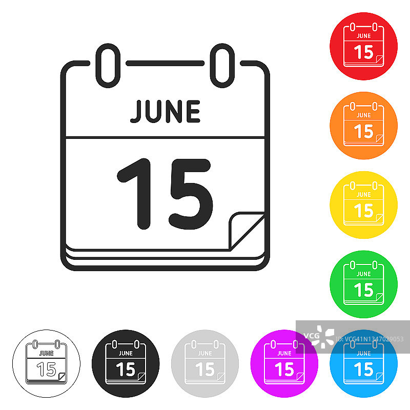 6月15日。按钮上不同颜色的平面图标图片素材