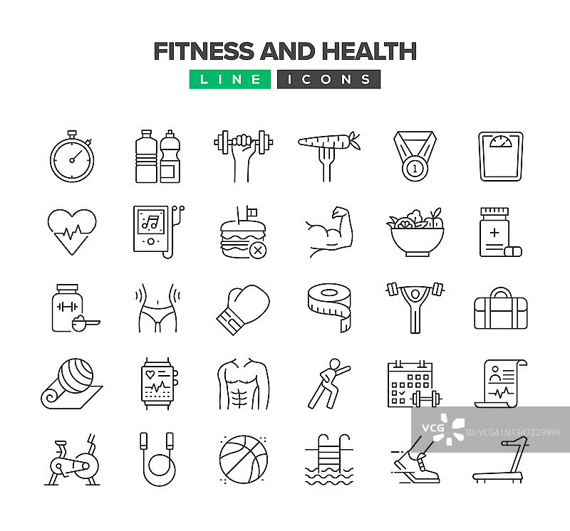 健身和健康线图标集图片素材
