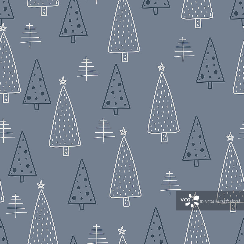 圣诞节和新年的象征树无缝的图案。向量可爱的打印。电子纸。设计元素。图片素材
