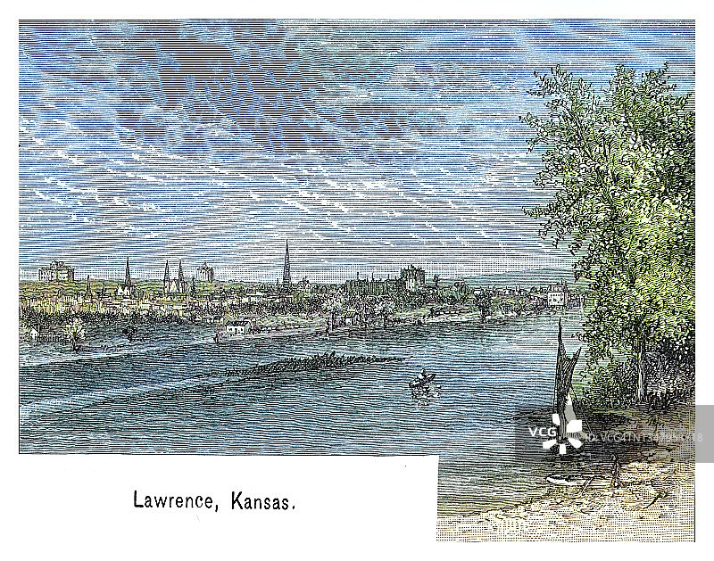堪萨斯劳伦斯市的旧版画插图图片素材