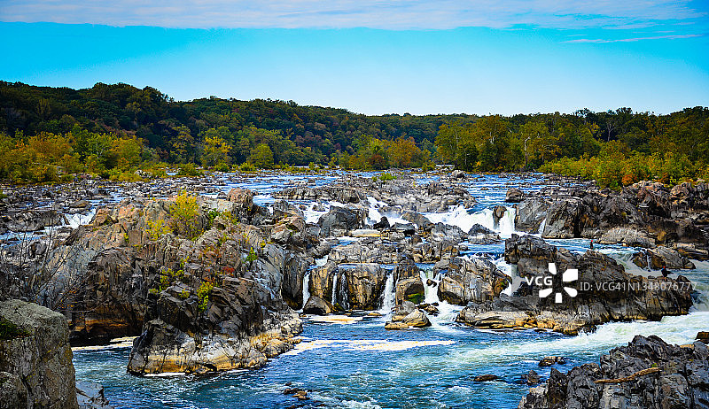弗吉尼亚州大瀑布公园，波托马克河上大瀑布的全景图图片素材