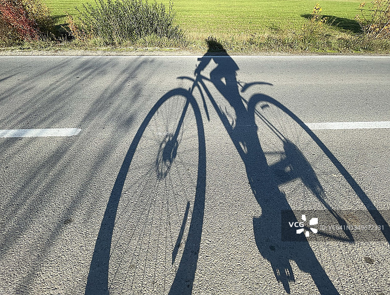马路上的自行车影子图片素材