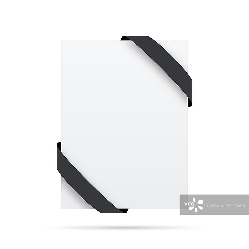 空白白色标签上的黑丝带-设计元素图片素材