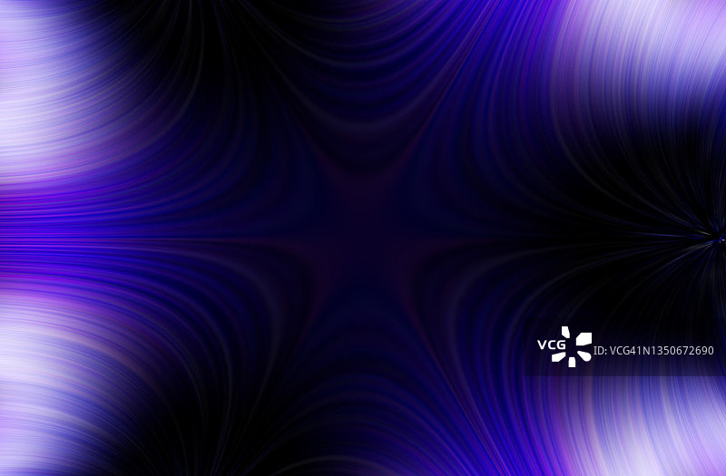 紫色光线的快速轨迹消失在一个消失点的背景中。图片素材