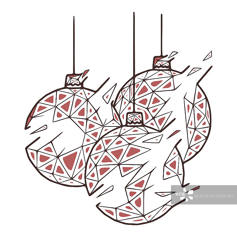 白色背景上抽象几何风格的圣诞球。多边形矢量图图片素材