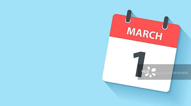 3月1日-每日日历图标在平面设计风格图片素材
