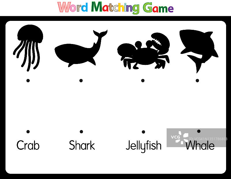 教育插图匹配的词语为幼儿。学习单词搭配图片。如动物类别所示图片素材