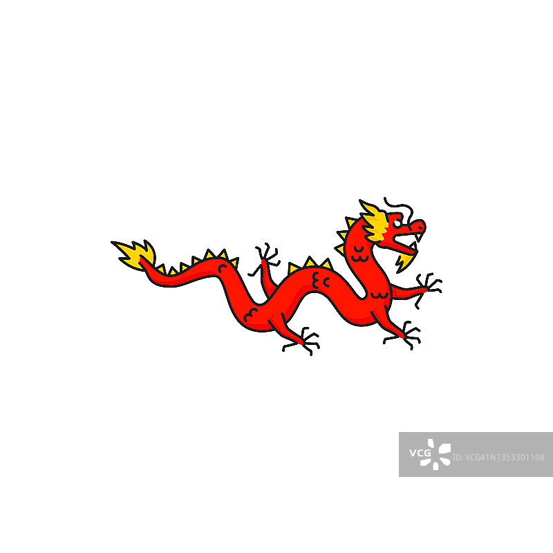 中国神话中的龙兽孤线图标图片素材