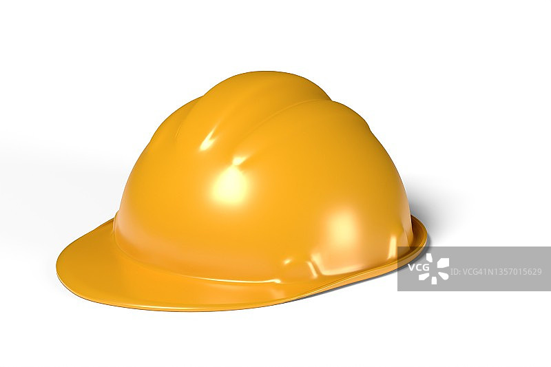 3d渲染插图黄色工人帽孤立在白色背景。现实建设或工作安全黄色头盔图标。建筑工人的头盔。保护建筑工人。图片素材