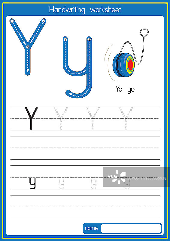 矢量插图溜溜球用字母Y大写字母或大写字母供幼儿练习学习ABC图片素材