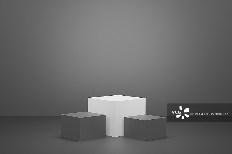 抽象柔和的黑色和白色渐变暗光背景在工作室桌子的背景展示产品设计。空白的展示空间。3D渲染平台舞台灰色纹理图案。图片素材