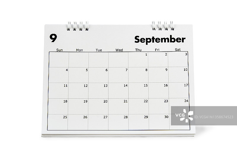 9月中旬，2022年日历台为主办方规划和提醒隔离在白色背景上。剪切路径图片素材