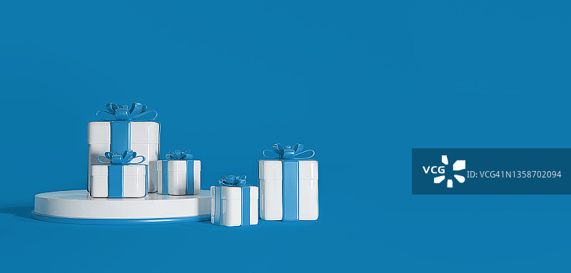 3d渲染的礼品盒在讲台上的蓝色背景与地方的产品设计图片素材
