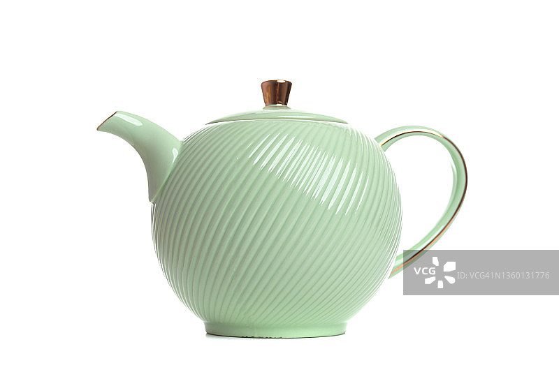 浅绿色的茶壶，用来泡茶，底色为白色图片素材