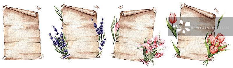 一套春花纸:薰衣草，百合，郁金香。非常适合做贴纸和明信片。图片素材