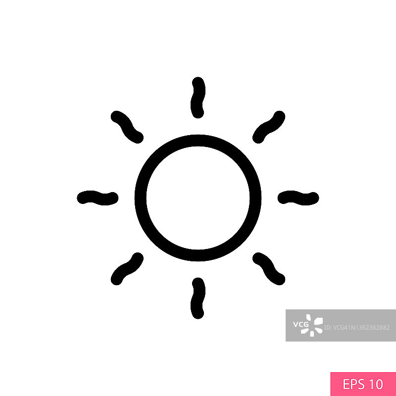 太阳矢量图标在直线风格设计的网站设计，应用程序，UI，孤立在白色背景。EPS 10矢量插图。图片素材