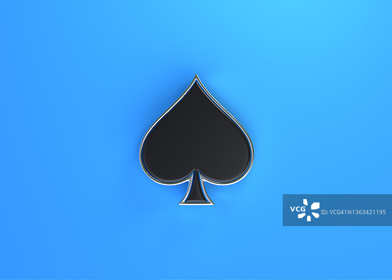 ace牌的符号黑桃与黑色隔离在蓝色的背景上图片素材