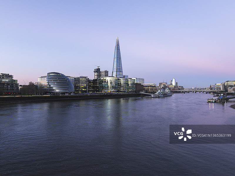 黄昏时分，泰晤士河以南的伦敦城市轮廓线图片素材
